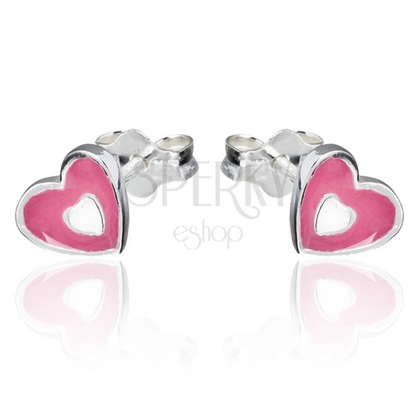 Orecchini d'argento 925 - cuore rosa bianco, a perno