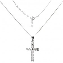 Collana fulgente - croce con intagli obliqui, argento 925