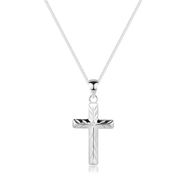 Collana fulgente - croce con intagli obliqui, argento 925