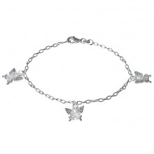 Bracciale d'argento - farfalle incise sulla catena, argento 925