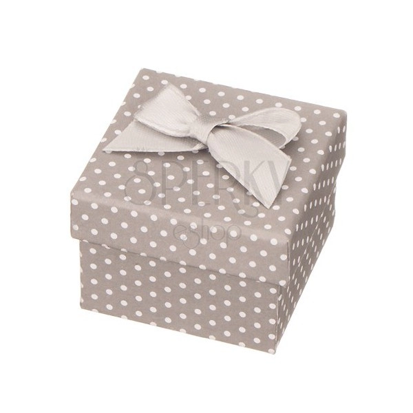 Scatola grigia da regalo per gioiello - puntini bianchi con fiocco