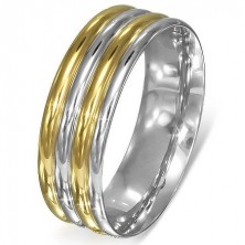Anello in acciaio - strisce arrotondate in colore argento-oro