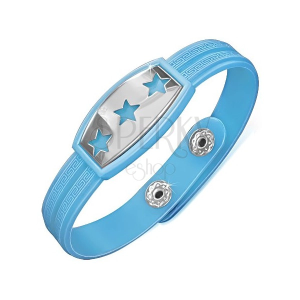 Bracciale blu in gomma con piastrina in acciaio e stelle