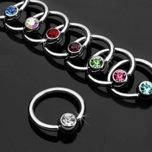 Piercing in acciaio inox - anello con cristallo colorato in montatura rotonda