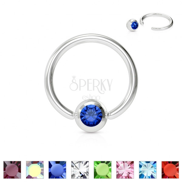 Piercing in acciaio inox - anello con cristallo colorato in montatura rotonda