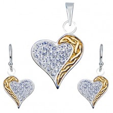 Assortimento degli orecchini e ciondolo in argento 925 - zirconi, nastro di colore oro, cuore