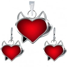 Set di orecchini e ciondolo in argento 925 - cuore rosso diavoletto