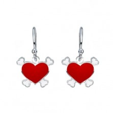 Orecchini pendenti in argento 925 - cuore rosso, motivo pirata