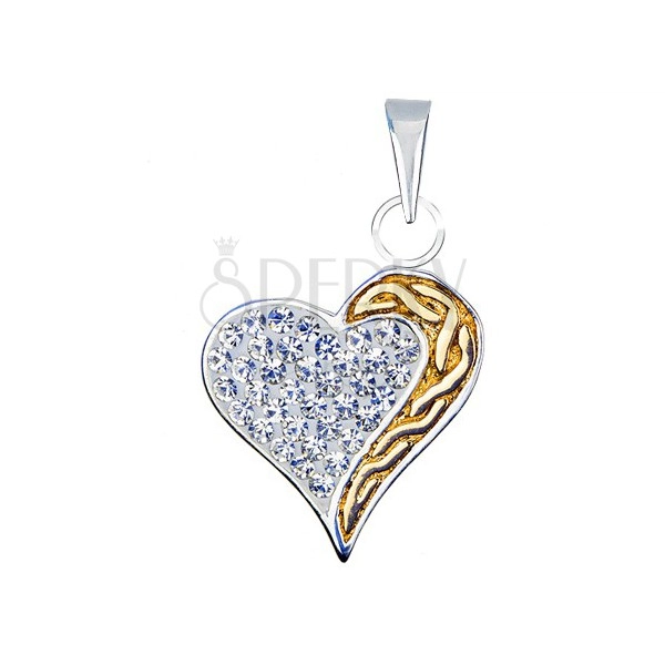 Ciondolo di cuore in argento 925 con zirconi e con spirale d'oro