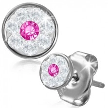 Orecchini in acciaio - fiorellino con componenti di Swarovski®, zircone rosa, 5 mm