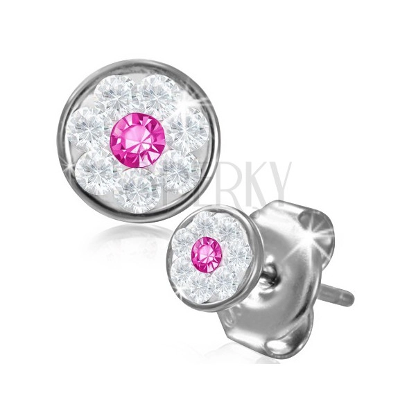 Orecchini in acciaio - fiorellino con componenti di Swarovski®, zircone rosa, 5 mm