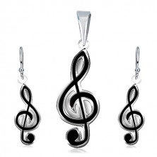 Set di orecchini e ciondolo in argento 925 - chiave di violino nera
