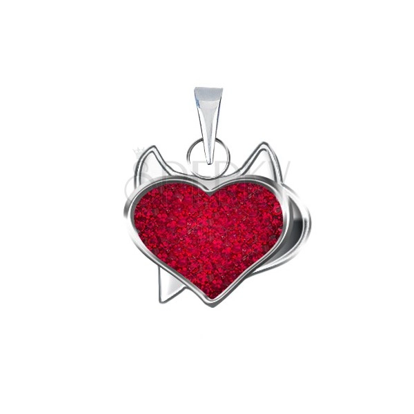 Ciondolo in argento 925 - cuore diabolico rosso e zirconi