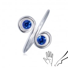 Anello d'argento 925 per mano oppure piede - due zirconi blu in spirale