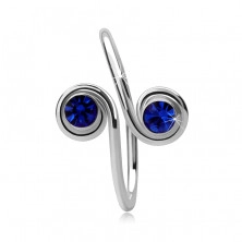 Anello d'argento 925 per mano oppure piede - due zirconi blu in spirale