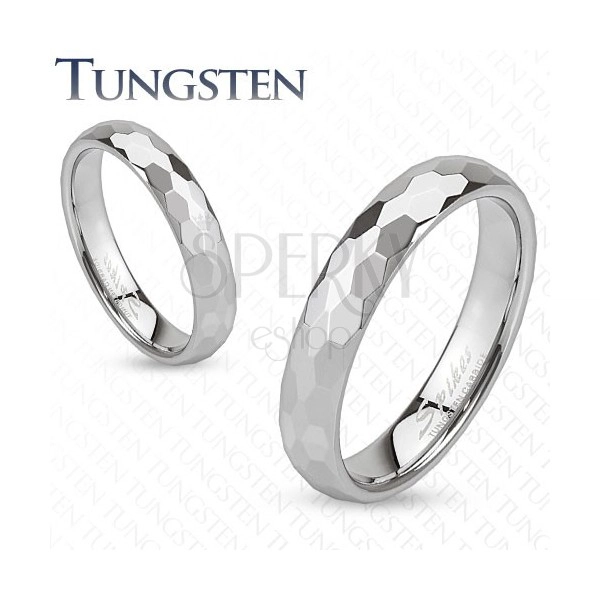 Anello in tungsteno - anello di fede color argento, esagoni levigati