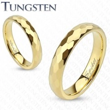 Anello in tungsteno - anello di fede color oro con esagoni levigati