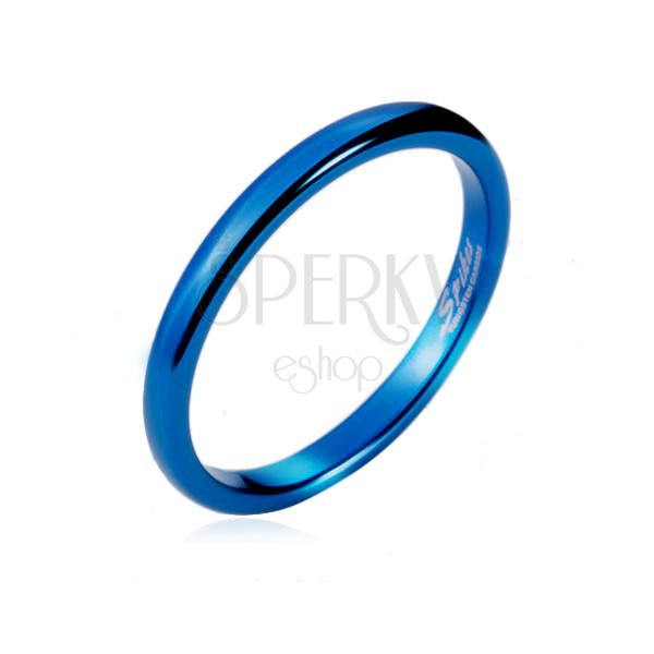 Anello i tungsteno - anello di fede liscio color blu, smussato, 2 mm