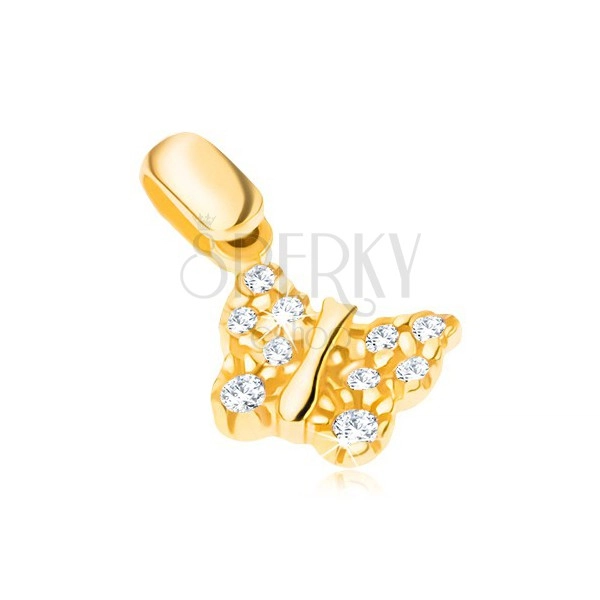 Ciondolo in oro 14K - farfalla con ali strutturate e zirconi
