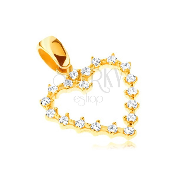 Ciondolo in oro 14K - cuoricino dentato brillante con zirconi