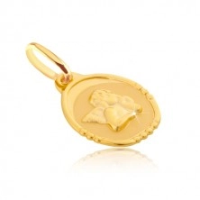 Ciondolo in oro 585 - piastrina ovale con un angelo grassottello