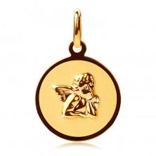 Ciondolo rotondo in oro di 14 carati - superficie opaca con l'angelo 3D