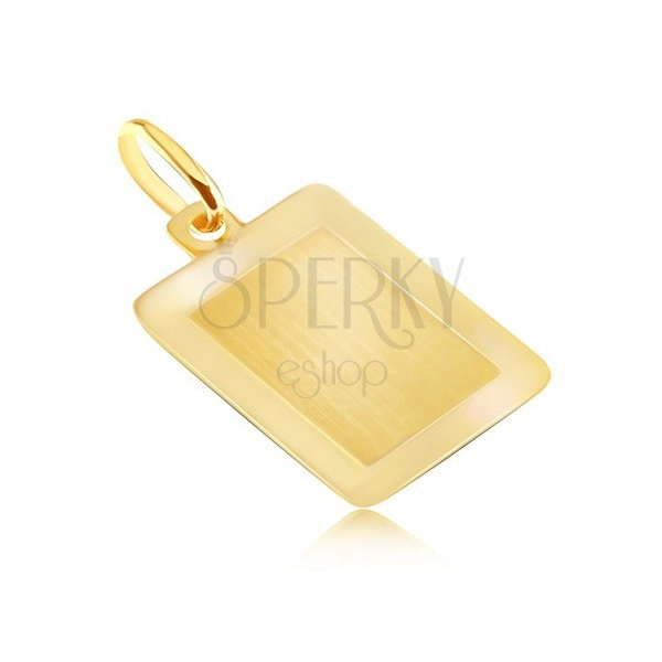 Ciondolo in oro 14K - piastrina liscia a rettangolo con il riquadro lucido