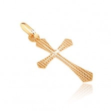 Ciondolo in oro 585 - croce strutturata con il braccio allargato ed una croce sottile
