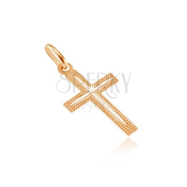 Ciondolo in oro 14K - croce latina brillante con un intaglio sottile