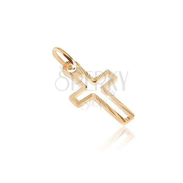 Ciondolo in oro 585 - linea di croce con strisce lucide sottili