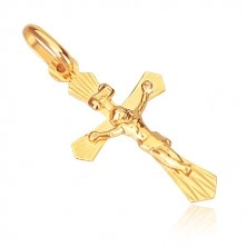 Ciondolo in oro 585 - croce con bracci smussati e Cristo