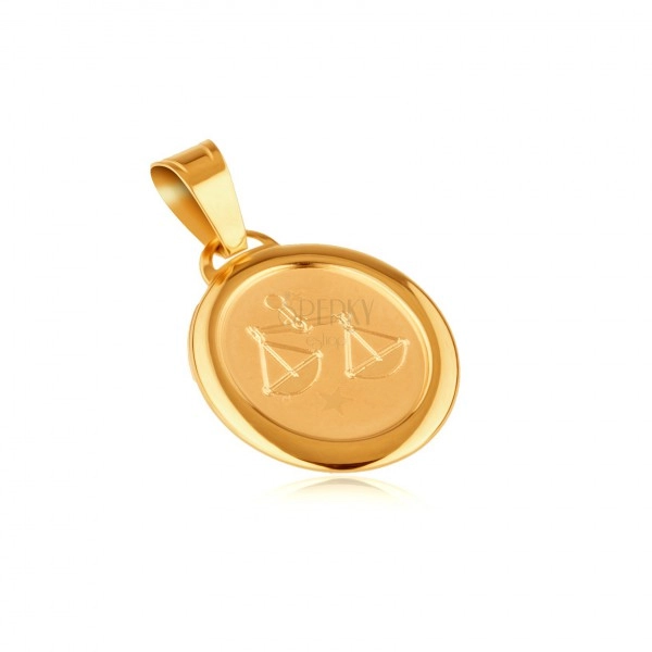 Ciondolo in oro 14K - piastrina opaca con il simbolo inciso di LIBRA