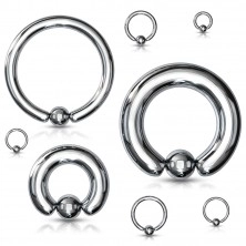 Piercing in acciaio - cerchio e pallina in color argento, larghezza 1,6 mm