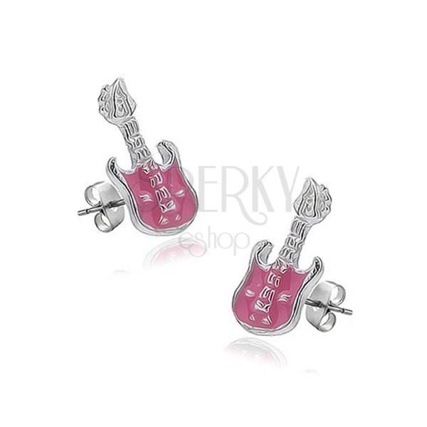 Orecchini d'argento 925 - chitarra con smaltatura rosa lucida