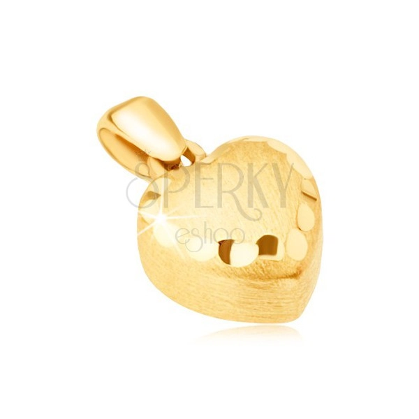 Ciondolo d'oro 585 - cuore regolare 3D, superficie satinata, solchi decorativi