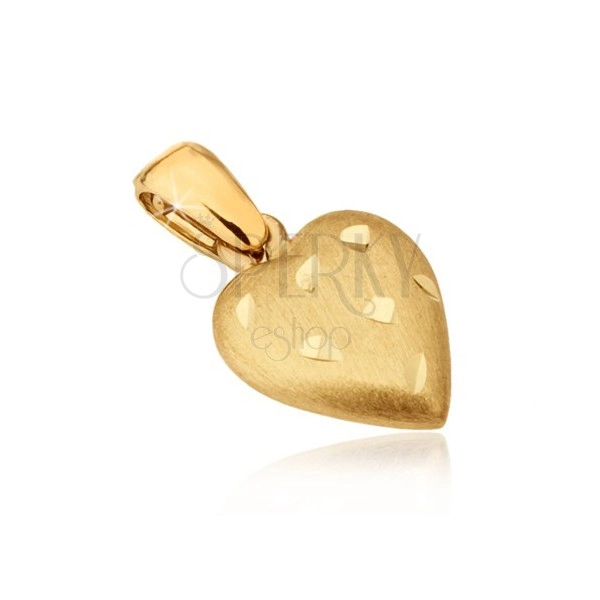 Ciondolo d'oro 585 - cuore tridimensionale con superficie satinata, solchi