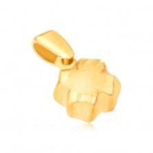 Ciondolo in oro giallo 14K - quadrifoglio 3D, superficie satinata, bordi solcati