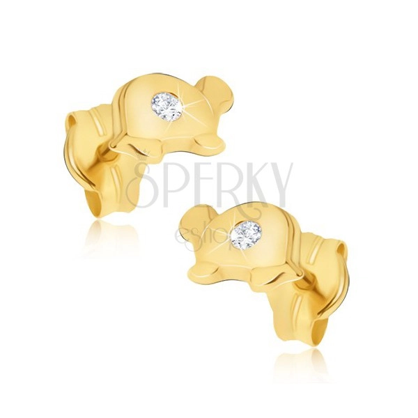 Orecchini d'oro 585 - piccole tartarughe lucide con una piccola pietra chiara sul guscio