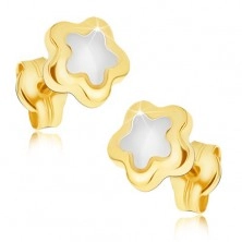 Orecchini lucidi in oro 14K - fiorellino bicolore con cinque petali