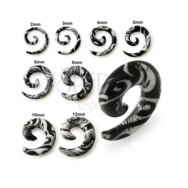 Espansore bianco all'orechio a forma di spirale, ornamento nero