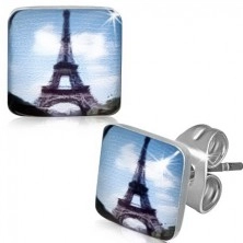 Orecchini quadrati in acciaio con Torre de Eiffel