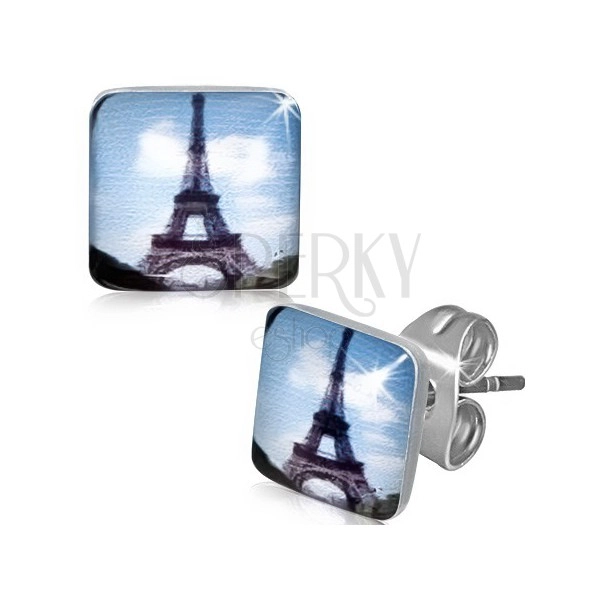 Orecchini quadrati in acciaio con Torre de Eiffel