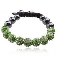 Shamballa braccialetto, palline con zirconi in color verde chiaro con fiori