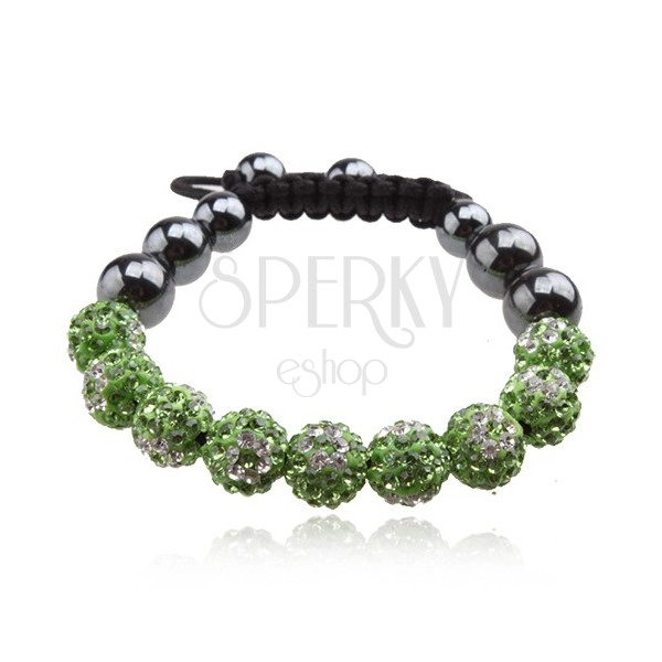 Shamballa braccialetto, palline con zirconi in color verde chiaro con fiori