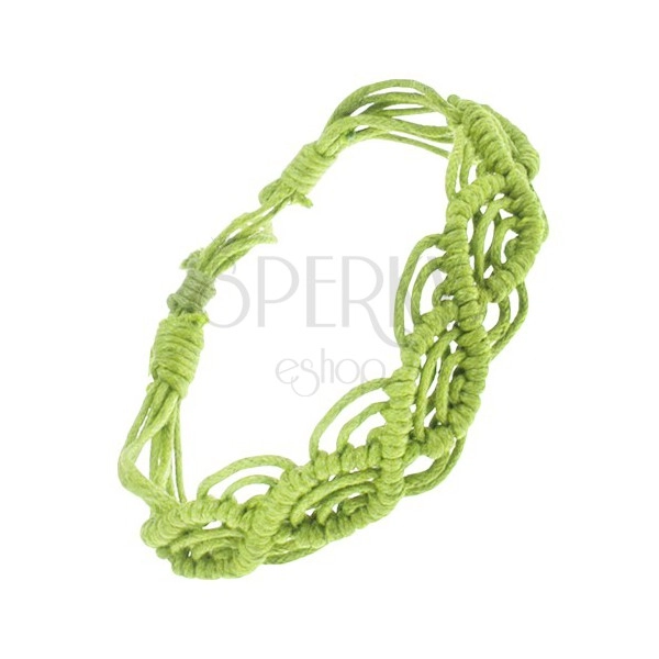 Bracciale di fili intrecciato colore verde chiaro, motivo onde