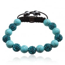 Shamballa braccialetto in color blu chiaro, perline con zirconi e perline di marmo