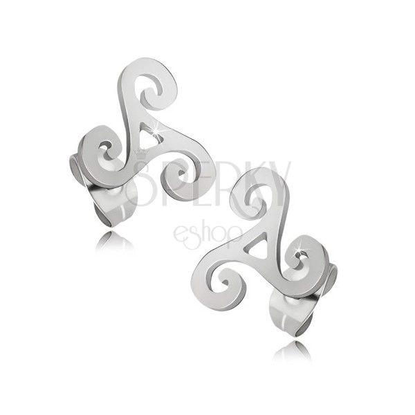 Orecchini lucidi in acciaio di color argento, spirale celtica