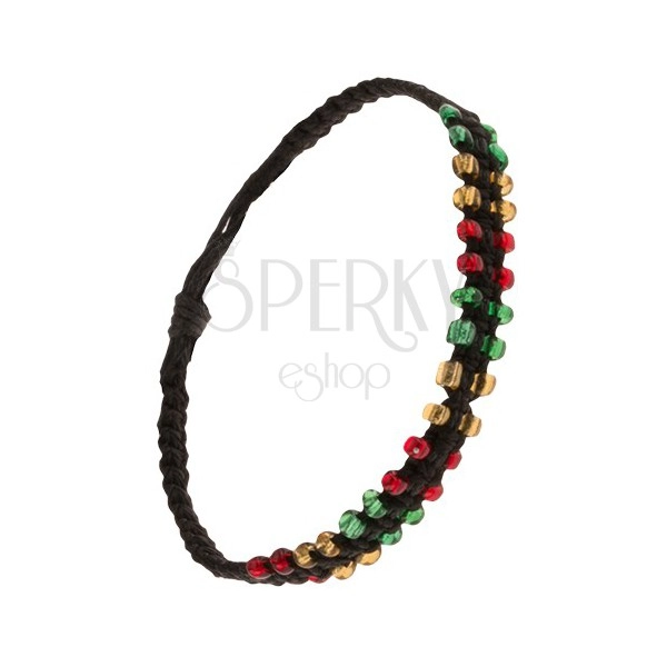 Bracciale di fili intrecciato nero, bordi con perline colorate
