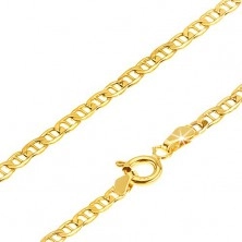 Catena in oro 585 - piccole maglie piatte, lucide divise da rebbo, 550 mm