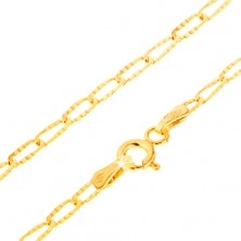 Bracciale in oro 585 - maglie sottili allungate, rigatura decorativa, 200 mm